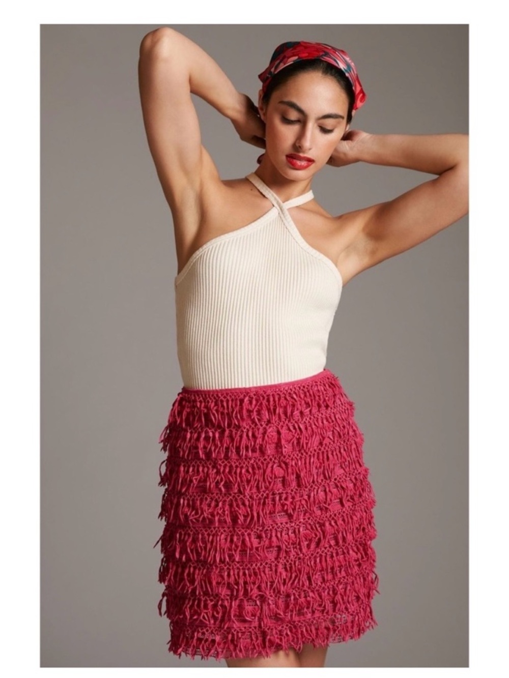 Let Me Be fuchsia fringe mini skirt
